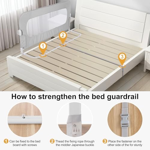 Bed Rail for Toddlers,Swing Down Kids Bed Rails Guard for Twin,Full,Queen,King,Bunk Size Bed,Extral Tall Child Bed Rail Guard with Reinforced Anchor Safety System(Grey, 32inch)