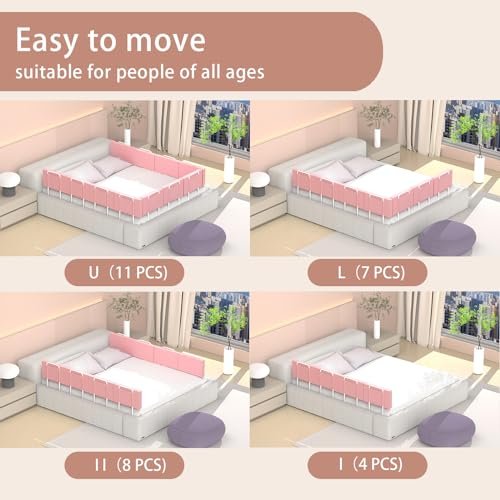 Bed Rail Guards for Toddlers, Adjustable Bed Rails with Safety, Bed Side Rails for Twin, Full, Queen Bunk Size (Pink)