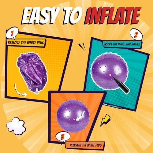 Bedwina 18-Inch Big Balls for Toddlers and Kids - Inflatable Giant Balls for Kids with Hand Air Pump, Big Bouncy, Sensory Play, Stress Toy, Knobby, Large Playground, Recess, Games for Children