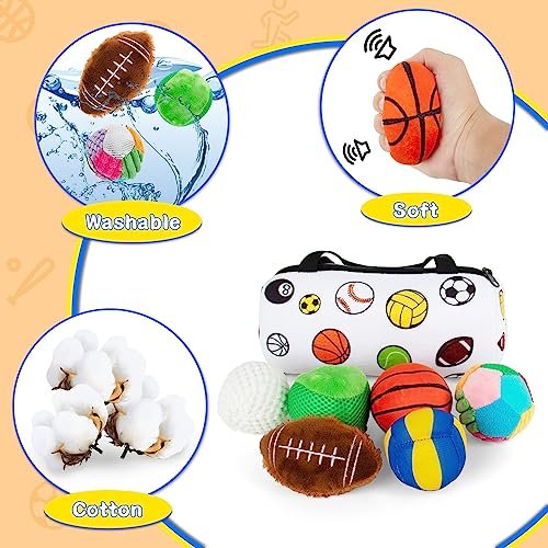 Beetoy Sensory Sports Balls for Infant Toddlers, Baby Toys for Early Education, Different Sensory Tactile Textures Balls with Rattle & Squeakers