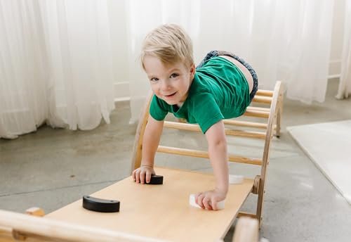 Beright 4 in 1 Pikler Triangle Gym, Montessori Foldable Climber with Ramp, Indoor Climbing Toys for Kids, Climbing Triangle for Toddlers Arch Climber, Rocker, Learning Waldorf Toy Structure, Natural
