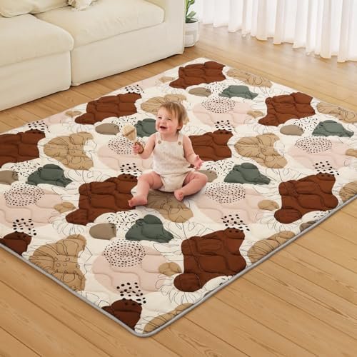 Blissful Diary Baby Play Mats for Floor, 71x59 Inch Extra Thicker & Large Soft Cushioning Foam Playmats for Babies and Toddlers, Foldable Washable Baby Crawling Mat for Playpen, Boho Design