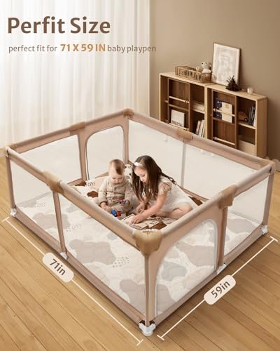 Blissful Diary Baby Play Mats for Floor, 71x59 Inch Extra Thicker & Large Soft Cushioning Foam Playmats for Babies and Toddlers, Foldable Washable Baby Crawling Mat for Playpen, Boho Design