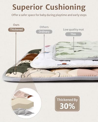 Blissful Diary Baby Play Mats for Floor, 71x59 Inch Extra Thicker & Large Soft Cushioning Foam Playmats for Babies and Toddlers, Foldable Washable Baby Crawling Mat for Playpen, Boho Design