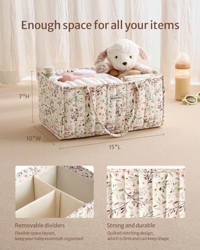 Blissful Diary Floral Diaper Caddy Organizer, Stylish Nursery Storage Basket, Gift for Baby Shower, Baby Registry Must Have, Newborn Essentials, Pastoral Daisy