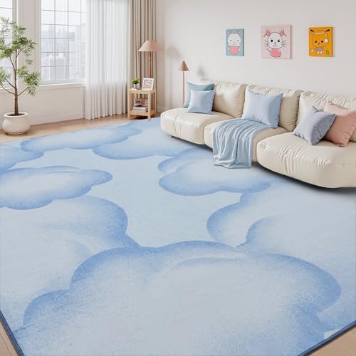 Blue Cute 8x10 Area Rugs for Nursery Playroom Soft Rugs for Living Room Bedroom Dining Room Washable Non Slip Cozy Neutral Rug for Kids Baby Boy Toddler