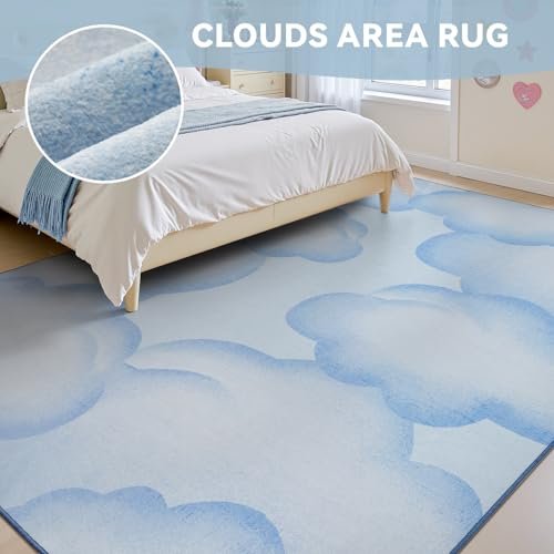 Blue Cute 8x10 Area Rugs for Nursery Playroom Soft Rugs for Living Room Bedroom Dining Room Washable Non Slip Cozy Neutral Rug for Kids Baby Boy Toddler
