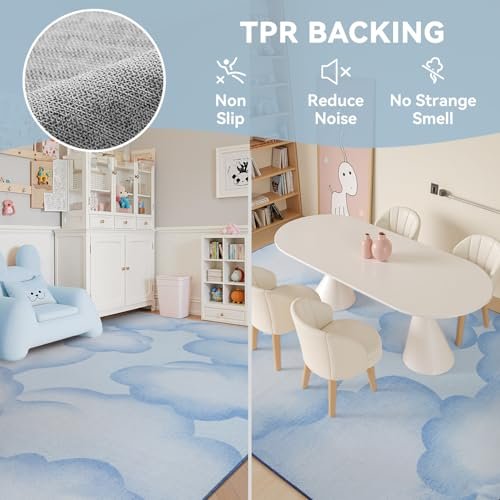 Blue Cute 8x10 Area Rugs for Nursery Playroom Soft Rugs for Living Room Bedroom Dining Room Washable Non Slip Cozy Neutral Rug for Kids Baby Boy Toddler