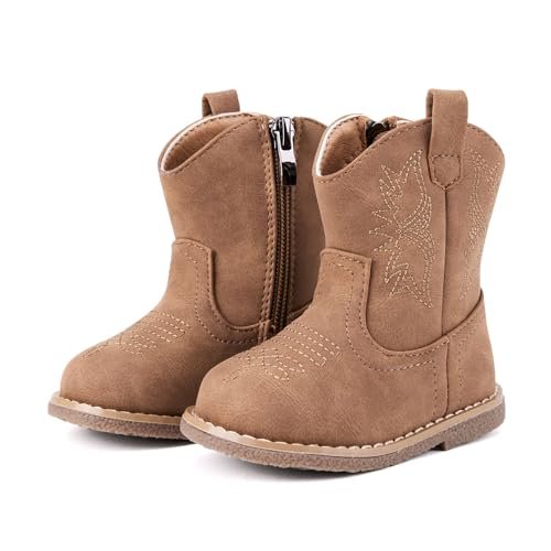 BMCiTYBM Baby Cowboy Cowgirl Boots Infant Western Boots Toddler Boys Girls Round Toe Riding Mid Calf Boots All Seasons for 6 9 12 18 24 Months