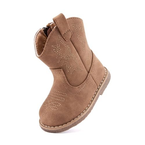 BMCiTYBM Baby Cowboy Cowgirl Boots Infant Western Boots Toddler Boys Girls Round Toe Riding Mid Calf Boots All Seasons for 6 9 12 18 24 Months