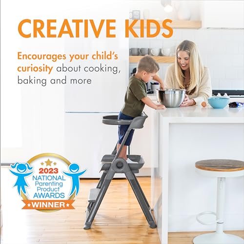 Boon Pivot Toddler Tower - Folding Toddler Step Stool for Bathroom Sink or Kitchen Countertop - Step Stool for Toddlers with CPC Certification - Gray - Ages 18 Months to 4 Years