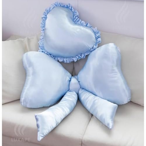 Bow Pillow - Big Coquette Throw Pillow - Bow Shaped Pillow - Silky Satin - Coquette Decor - Bow Room - Baby Blue Pillow - Nursery Decorations - Cute Room (Baby Blue)
