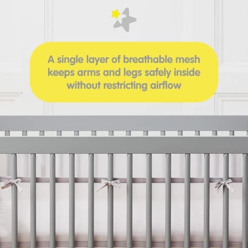 BreathableBaby Breathable Mesh Liner for Full-Size Cribs, Classic 3mm Mesh, Gray (Size 4FS Covers 3 or 4 Sides)
