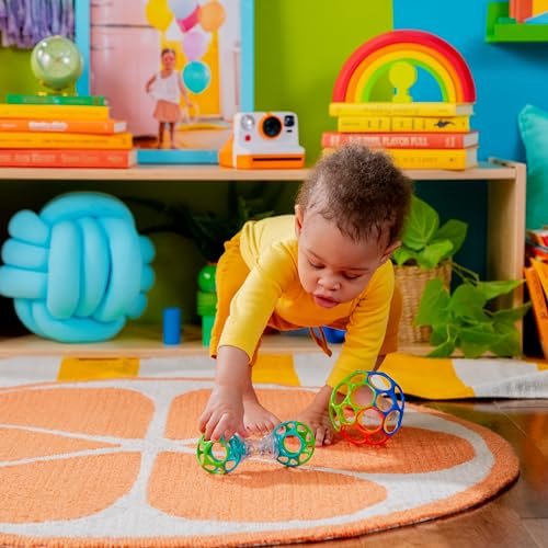 Bright Starts Easy-Grasp Oball Bundle Gift Set - Grasp The Day, Ball and Rattle Toys 2-Pack, BPA Free, Unisex, Newborn+