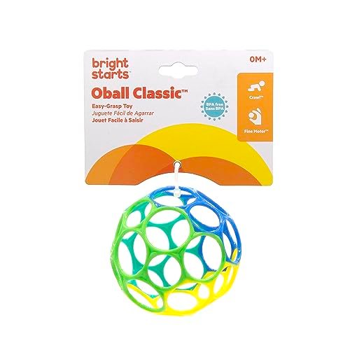 Bright Starts Oball Easy Grasp Classic Ball Infant Toy in Blue/Green, Age Newborn and up, 4 Inches