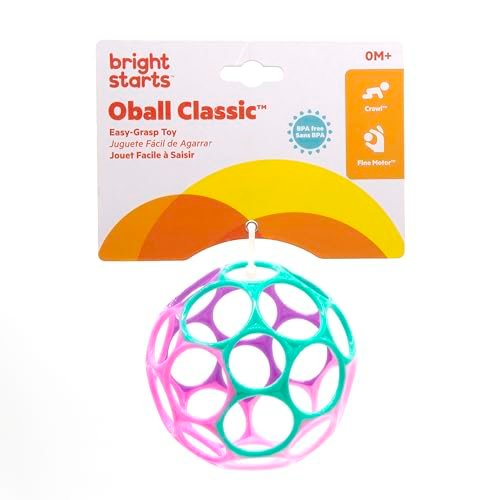 Bright Starts Oball Easy Grasp Classic Ball Infant Toy in Pink/Purple, Age Newborn and up. 4 Inches