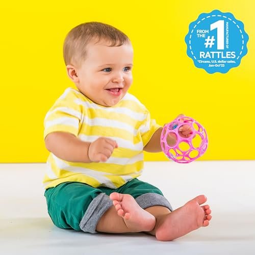 Bright Starts Oball Rattle Easy-Grasp Toy - Pink, Ages Newborn - 1 Count (Pack of 1)