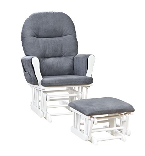 Brisbane Nursery Glider & Ottoman Sets, Glider Recliner Nursery Rocking Chair Nursery Glider Rocker with Ottoman, Reclining Gliders & Chairs for Breastfeeding, Maternity, Napping, White/Dark Gray