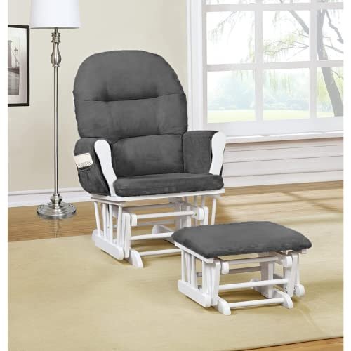 Brisbane Nursery Glider & Ottoman Sets, Glider Recliner Nursery Rocking Chair Nursery Glider Rocker with Ottoman, Reclining Gliders & Chairs for Breastfeeding, Maternity, Napping, White/Dark Gray