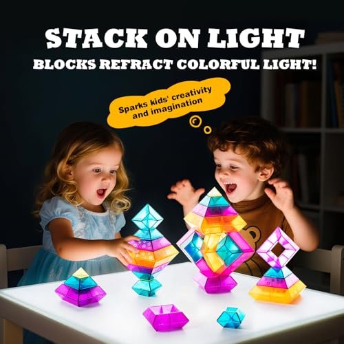 Building Block Sets for Kids 1 2 3 4 5 6 Year Old, 30 Pcs Stacking Blocks Toys for Boys Girls, STEM Preschool Learning Activities Educational Light Table Toys Gifts for Toddlers Children Age 18+ Month