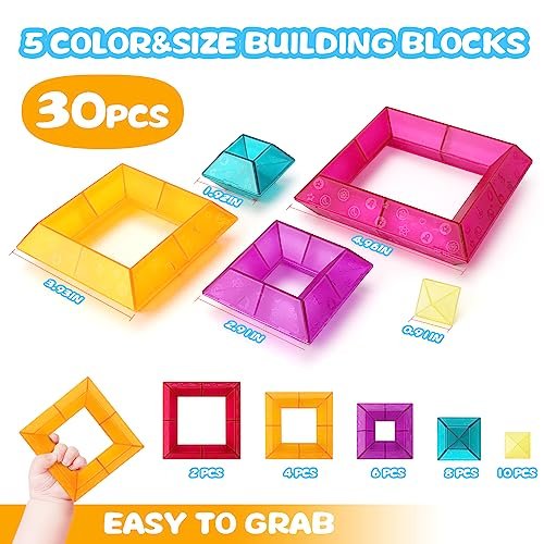 Building Block Sets for Kids 1 2 3 4 5 6 Year Old, 30 Pcs Stacking Blocks Toys for Boys Girls, STEM Preschool Learning Activities Educational Light Table Toys Gifts for Toddlers Children Age 18+ Month