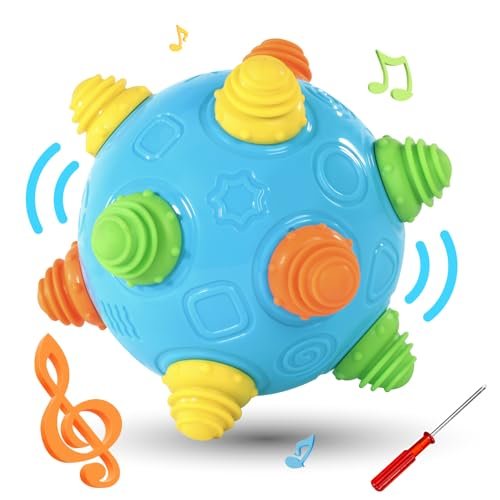Bumble Ball for Babies,Crawling Sensory Toys for Toddlers,Baby Music Shake Preschool,Dancing Interactive Sounds Infants Toy,Bouncing Learning Ball,Ideal Gift for Boys Girls(Blue)