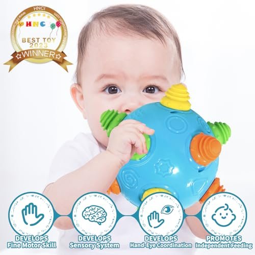 Bumble Ball for Babies,Crawling Sensory Toys for Toddlers,Baby Music Shake Preschool,Dancing Interactive Sounds Infants Toy,Bouncing Learning Ball,Ideal Gift for Boys Girls(Blue)