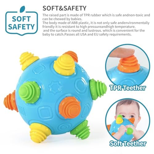 Bumble Ball for Babies,Crawling Sensory Toys for Toddlers,Baby Music Shake Preschool,Dancing Interactive Sounds Infants Toy,Bouncing Learning Ball,Ideal Gift for Boys Girls(Blue)