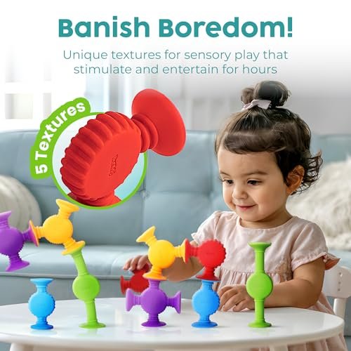 BUNMO Suction Bath Toys - Connect, Build, Create - Bath Toy - Hours of Fun & Creativity - Fine Motor Skills - Captivating & Stimulating Sensory Toy - Non-Mouthable Toy 3+ - Textured 10 Pack