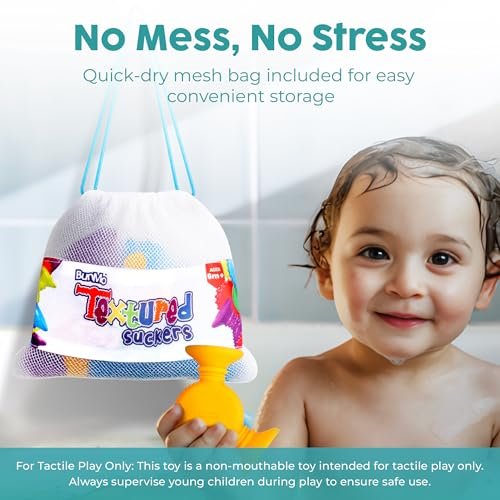BUNMO Suction Bath Toys - Connect, Build, Create - Bath Toy - Hours of Fun & Creativity - Fine Motor Skills - Captivating & Stimulating Sensory Toy - Non-Mouthable Toy 3+ - Textured 10 Pack