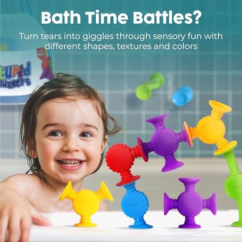 BUNMO Suction Bath Toys - Connect, Build, Create - Bath Toy - Hours of Fun & Creativity - Fine Motor Skills - Captivating & Stimulating Sensory Toy - Non-Mouthable Toy 3+ - Textured 10 Pack