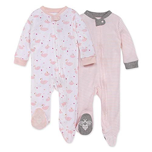 Burt's Bees Baby Girls' Loose Fit Organic Cotton Sleep and Play One-Piece Zip Front Footed Pajamas