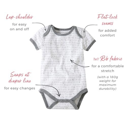 Burt's Bees Baby Unisex Organic Cotton Short and Long Sleeve Bodysuits, 5-Pack