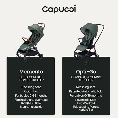 Capucci Memento Baby Stroller - Lightweight One Hand Auto Fold Compact & Self-Standing, 5 Point Safety Harness, Ample Storage, Suitable for Car Seat, Infant Stroller for Travel - Thyme Green