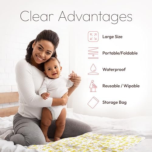 Changing Mat - Biggest Waterproof & Reusable Portable Changing Pad 25.5"x31.5" for Change Diaper in Any Places On The Go - Wipeable Compact Baby Change Cover Liner - Unisex Design for Girls & Boys