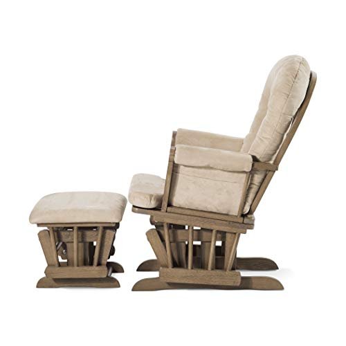 Child Craft Cozy Glider Rocker and Ottoman Set, Padded Cushion with Convenient Storage Pockets, Solid Wood Base & Frame (Dusty Heather with Beige Cushion)