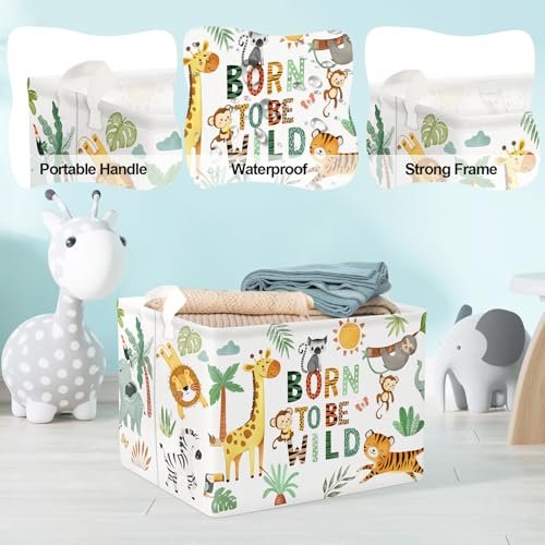 Clastyle 36L Boho Tropical Animal Tree Elephant Kid Storage Basket Rectangle Giraffe Lion Tiger Clothes Toy Nursery Bin Book Shelf Basket