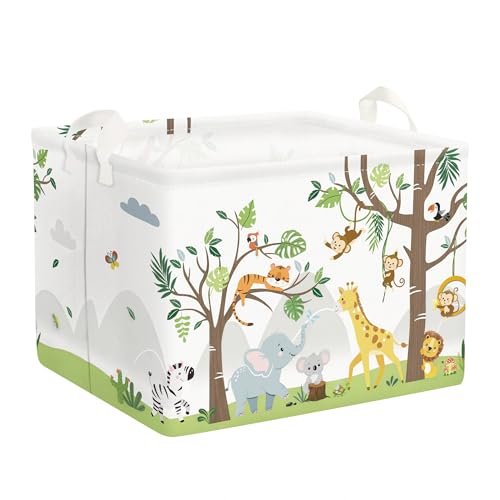 Clastyle Animal Tree Baby Laundry Hamper Kid Storage Basket Boy Girl Gift Toy Box Collapsible Large Clothes Organizer Nursery Bin for Bedroom, White, 40 * 30 * 30 cm