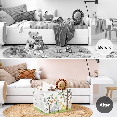 Clastyle Animal Tree Baby Laundry Hamper Kid Storage Basket Boy Girl Gift Toy Box Collapsible Large Clothes Organizer Nursery Bin for Bedroom, White, 40 * 30 * 30 cm