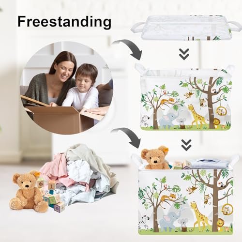 Clastyle Animal Tree Baby Laundry Hamper Kid Storage Basket Boy Girl Gift Toy Box Collapsible Large Clothes Organizer Nursery Bin for Bedroom, White, 40 * 30 * 30 cm