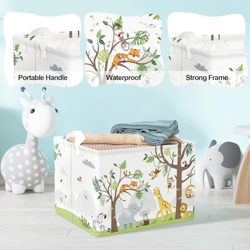 Clastyle Animal Tree Baby Laundry Hamper Kid Storage Basket Boy Girl Gift Toy Box Collapsible Large Clothes Organizer Nursery Bin for Bedroom, White, 40 * 30 * 30 cm