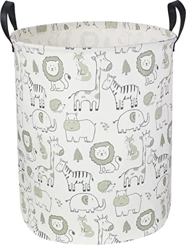 CLOCOR Baby Laundry Basket,Collapsible Kids Toys Storage Baskets,Nursery Hamper for Boys and Girls,Jungle Bedroom Decor,Gift BasketοΌGreen Animals