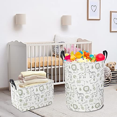 CLOCOR Baby Laundry Basket,Collapsible Kids Toys Storage Baskets,Nursery Hamper for Boys and Girls,Jungle Bedroom Decor,Gift Basket（Green Animals