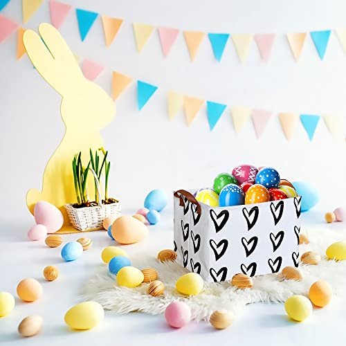 CLOCOR Heart Rectangular Basket,Cute Pattern Storage Bin,Collapsible Waterproof Storage Box with Handles for Kids,Gift Baskets,Toy Organizer,Shelf Basket (Black Hearts)
