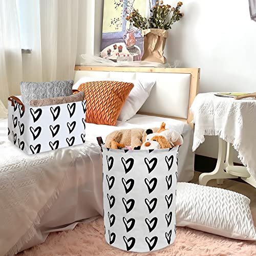 CLOCOR Heart Rectangular Basket,Cute Pattern Storage Bin,Collapsible Waterproof Storage Box with Handles for Kids,Gift Baskets,Toy Organizer,Shelf Basket (Black Hearts)