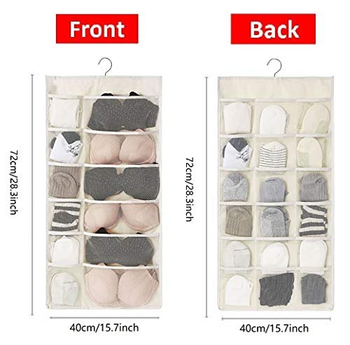 Closet Hanging Organizer with Mesh Pockets & Rotating Metal Hanger,Dual Sided Wall Shelf Wardrobe Storage Bags,Oxford Cloth Space Saver Bag for Bra Underwear Underpants Socks (white)