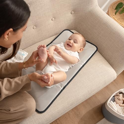 Comfy Cubs Baby Changing Pad Compact Size - Waterproof Diaper Changing Mat with Cushioned Pillow - Soft & Lightweight, Foldable Design for Travel - Stylish Design for Boys and Girls - Solid Grey