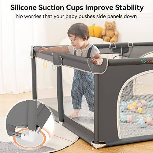 COMOMY Playpens for Babies and Toddlers, 63"x63" Baby Playard Extra Large, Safe and Non-Slip Baby Fence, Full Mesh Design, Indoor & Outdoor Kids Activity Center, Baby Play Pens (Dark Grey)