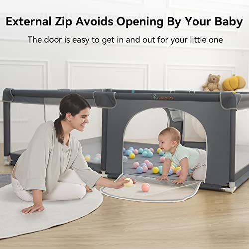 COMOMY Playpens for Babies and Toddlers, 63"x63" Baby Playard Extra Large, Safe and Non-Slip Baby Fence, Full Mesh Design, Indoor & Outdoor Kids Activity Center, Baby Play Pens (Dark Grey)