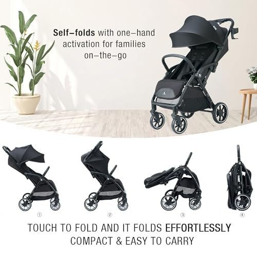 Compact Travel Stroller, Self-Folding Lightweight Stroller with Oversized Canopy, Adjustable Backrest, Newborn Pushchair for Toddler 0-36